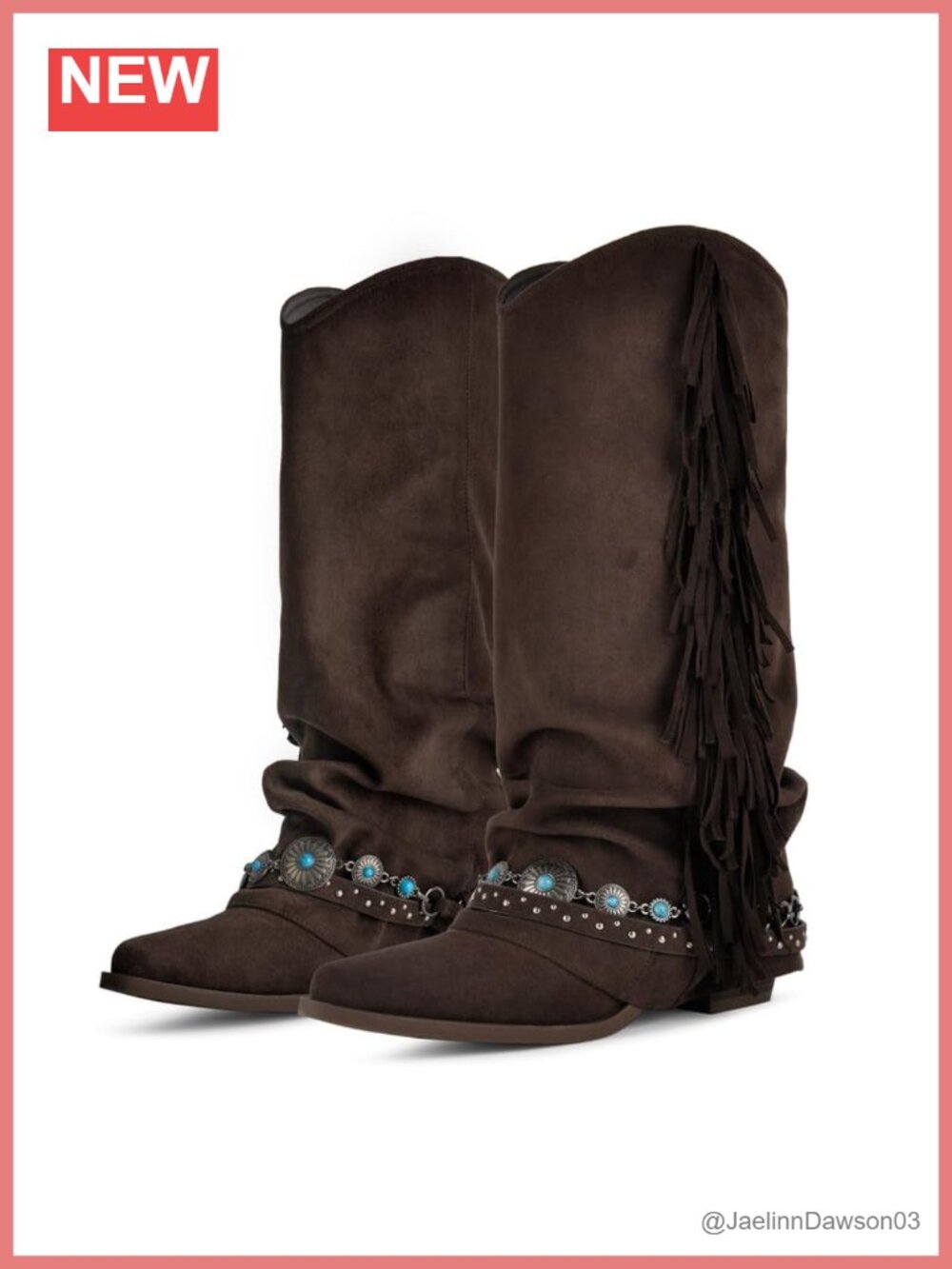 Faux Suede Slouchy Fringe Western Mid Calf Cowboy Boots